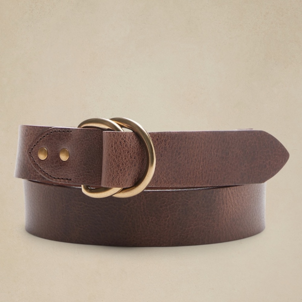 Banana Republic Factory Brown Leather Double-Ring Belt with Gold Hardware